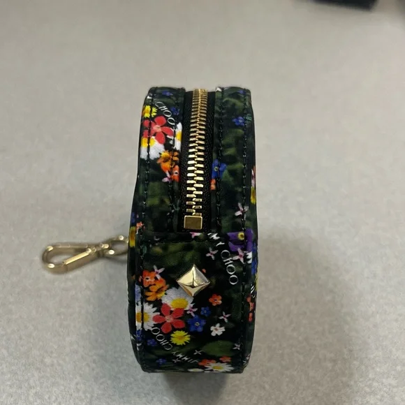 SALE!!! Jimmy Choo Satin silk floral logo coin pouch keychain wallet NEW